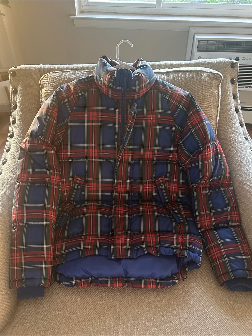 JW ANDERSON Red and Blue Plaid Puffer Jacket